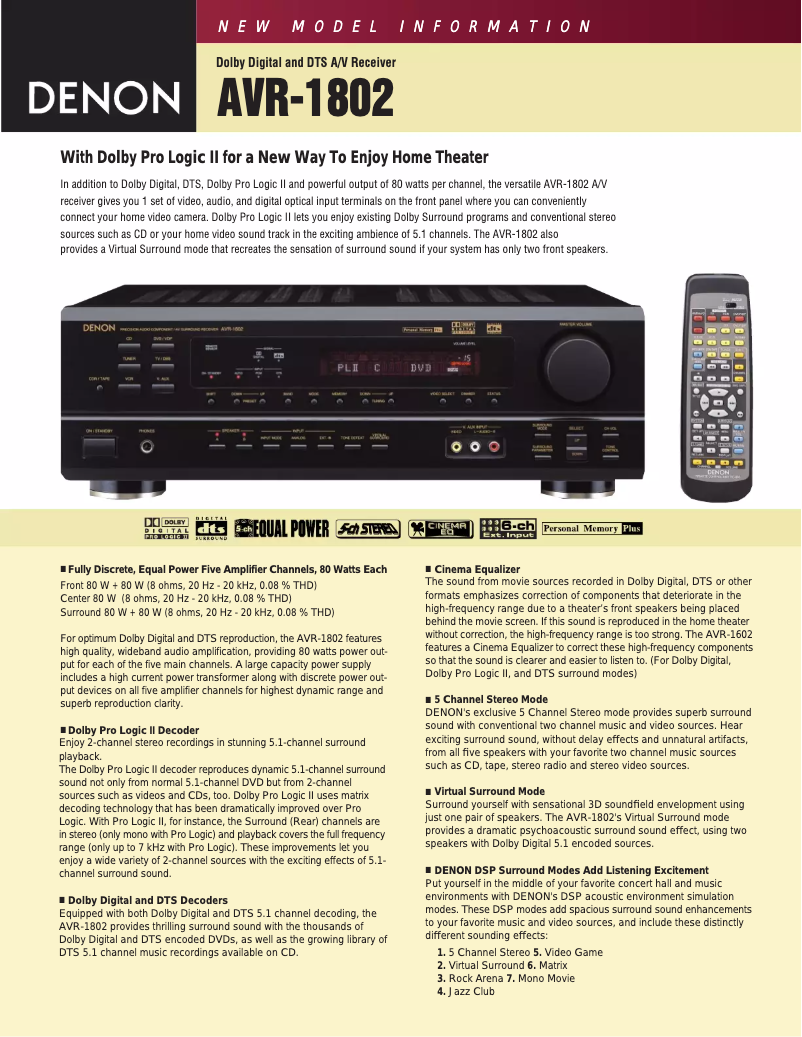 Page n°1 - Fiche technique Denon AVR-1802
