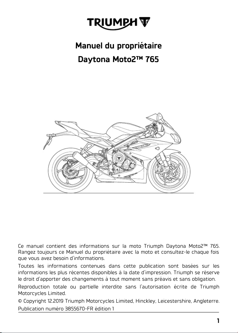 Page 1 de la notice Manuel utilisateur Triumph Daytona Moto2 765 (2020)