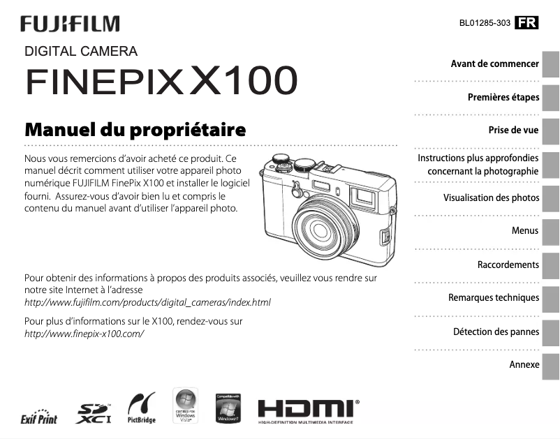 Page n°1 - Manuel utilisateur Fujifilm FinePix X100