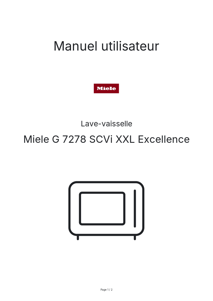 Page n°1 - Manuel utilisateur Miele G 7278 SCVi XXL Excellence