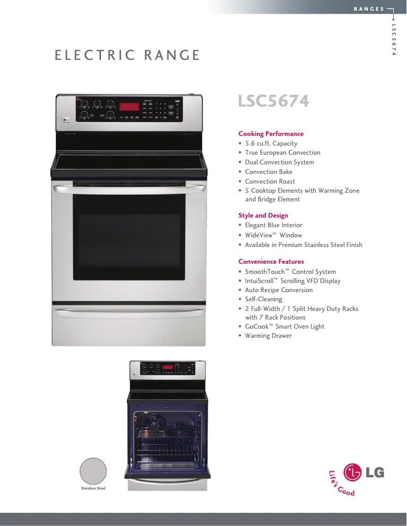 Page 1 de la notice Fiche technique LG LSC5674WS