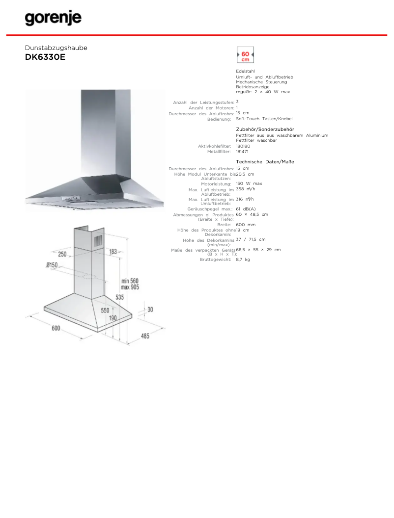 Page 1 de la notice Manuel utilisateur Gorenje DK6330E