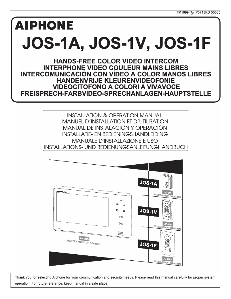 Page n°1 - Manuel utilisateur Aiphone JOS-1F