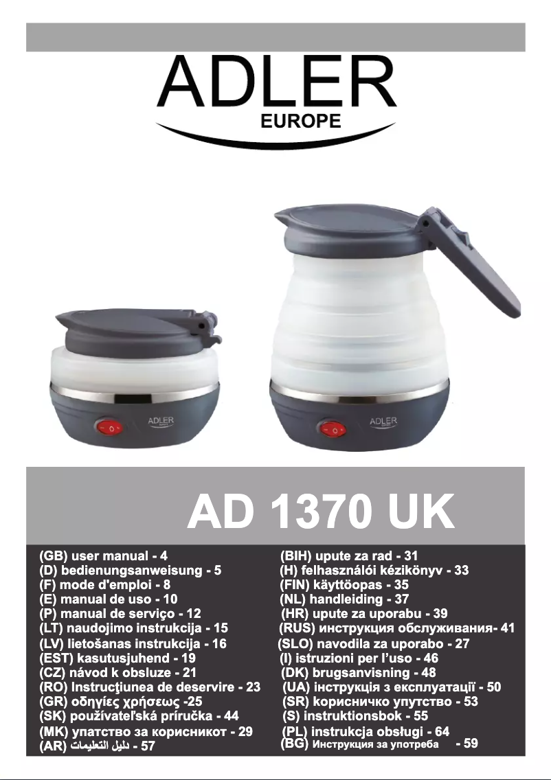 Page 1 de la notice Manuel utilisateur Adler AD 1370 UK