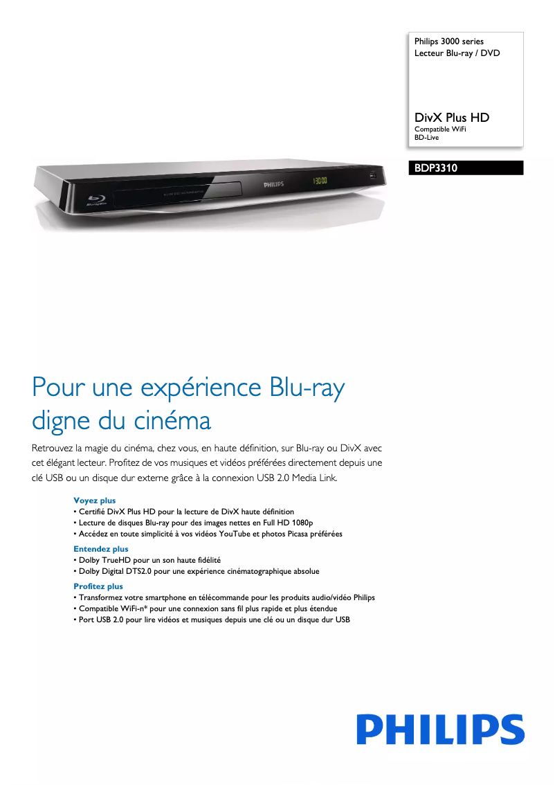 Page n°1 - Fiche technique Philips BDP3310