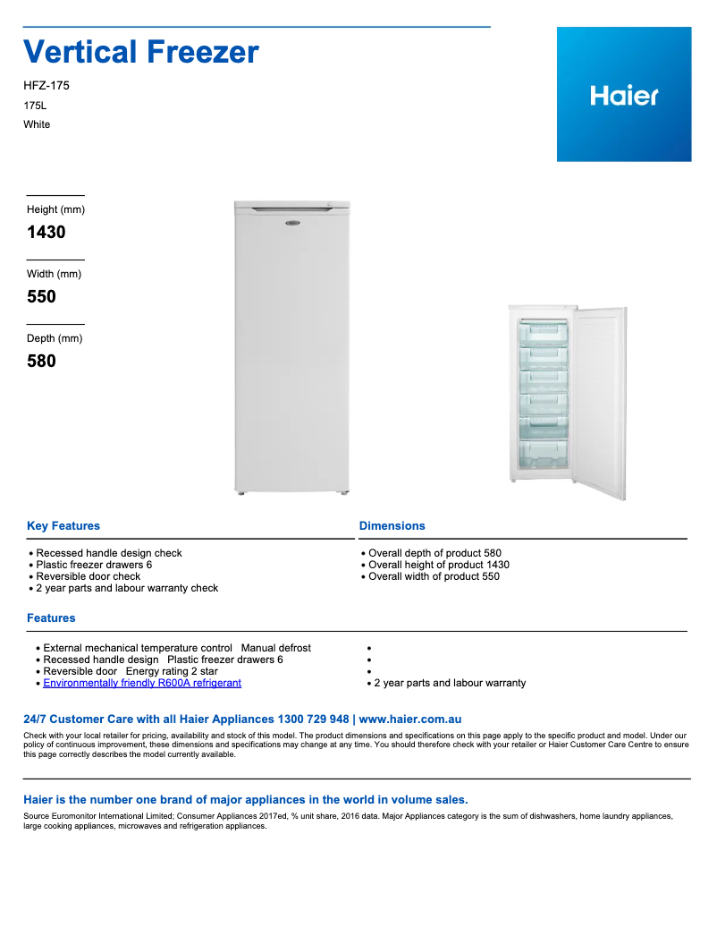 Page n°1 - Fiche technique Haier HFZ-175