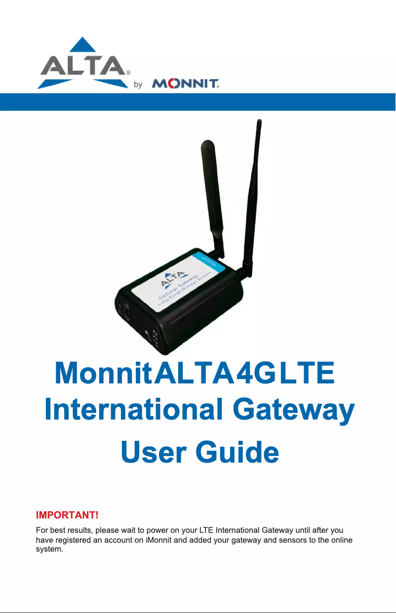 Image de la première page du manuel de l'appareil ALTA MNG2-9-LTE-CCE