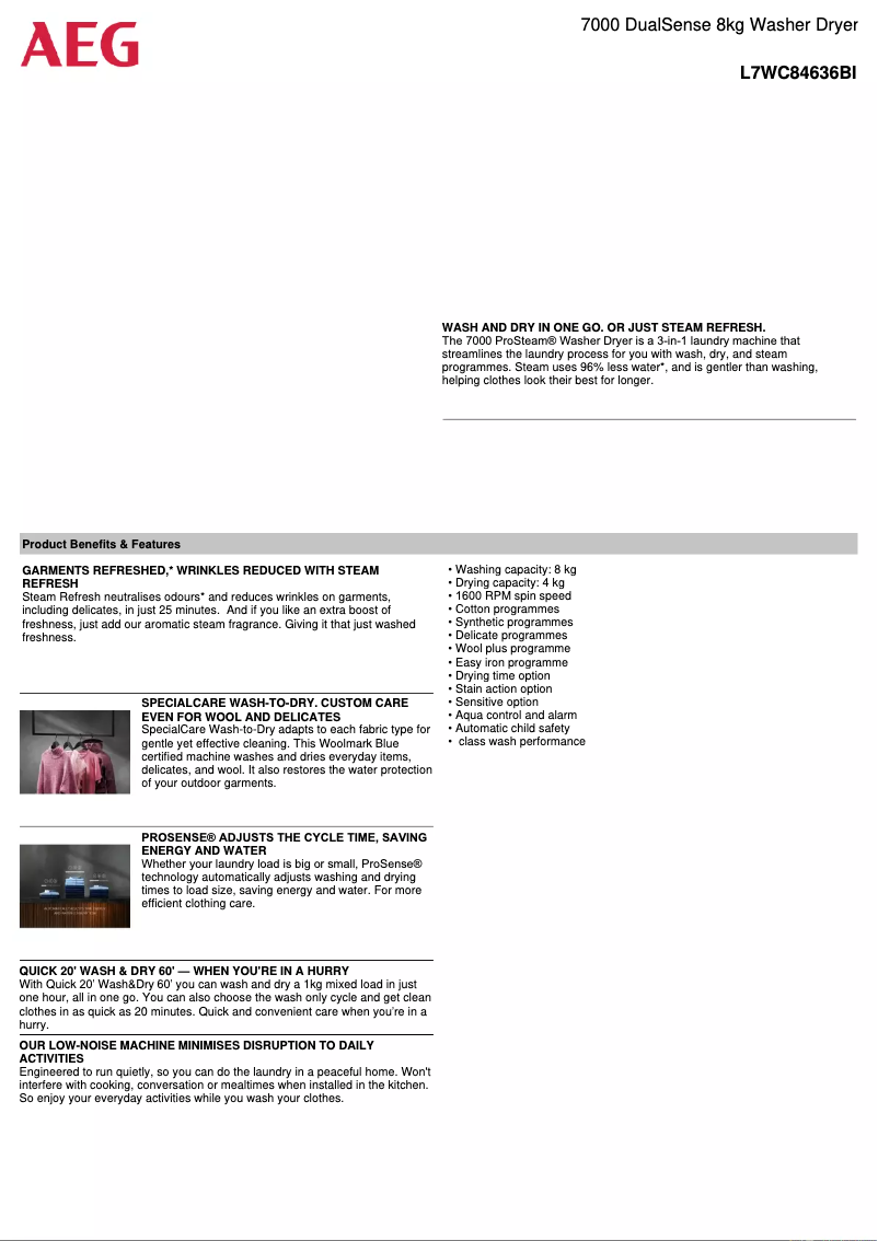 Página 1 del manual Ficha técnica AEG L7WC84636BI