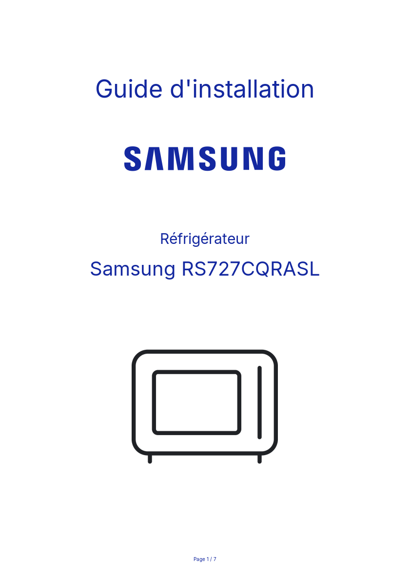 Page n°1 - Guide d'installation Samsung RS727CQRASL