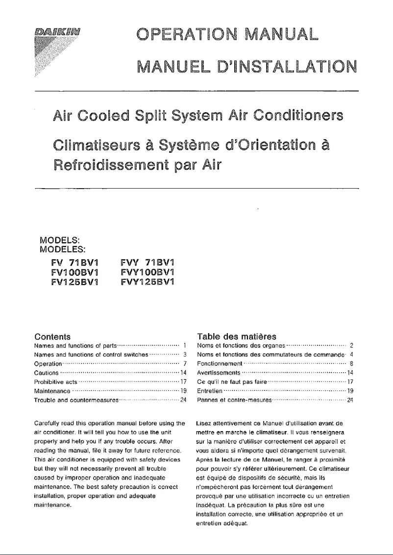 Page 1 de la notice Guide d'installation Daikin FAQ100BUV1B
