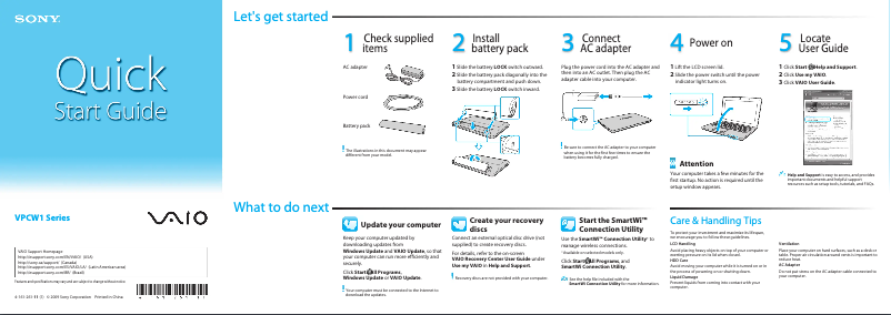 Page 1 de la notice Manuel utilisateur Sony Vaio VPCW121