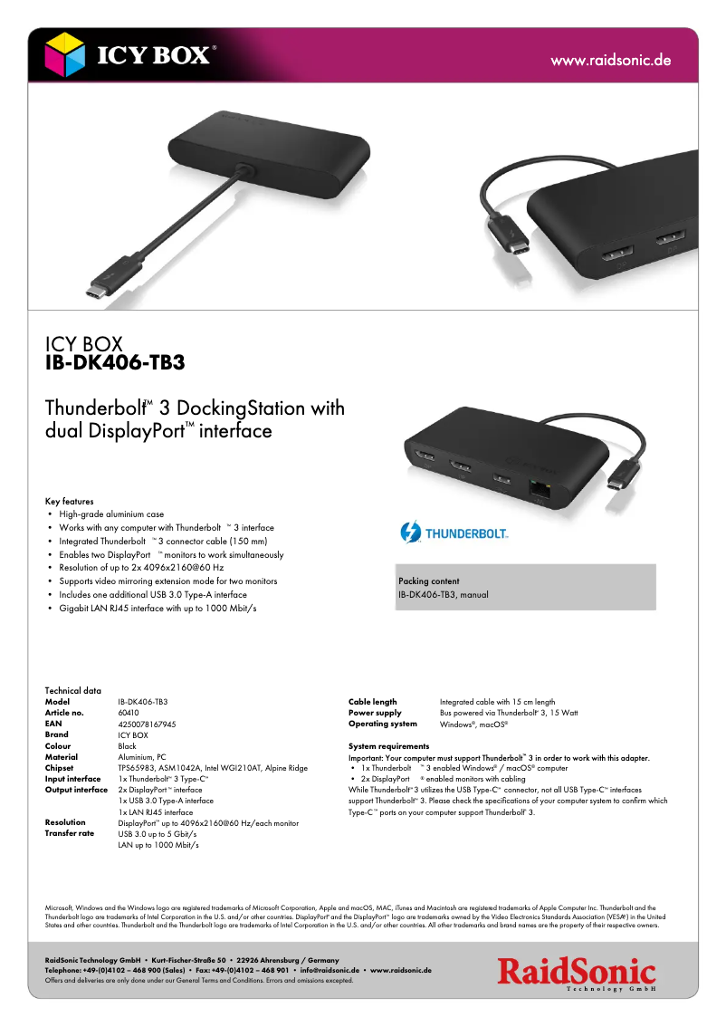 Page n°1 - Fiche technique Icy Box IB-DK406-TB3