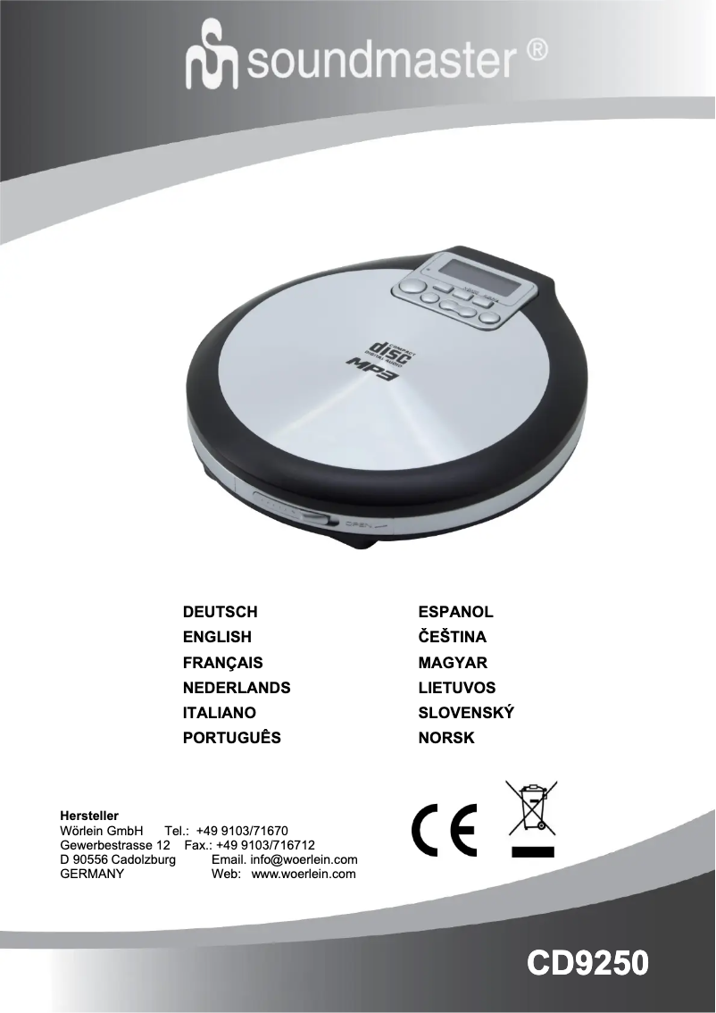 Page n°1 - Manuel utilisateur Soundmaster CD9250