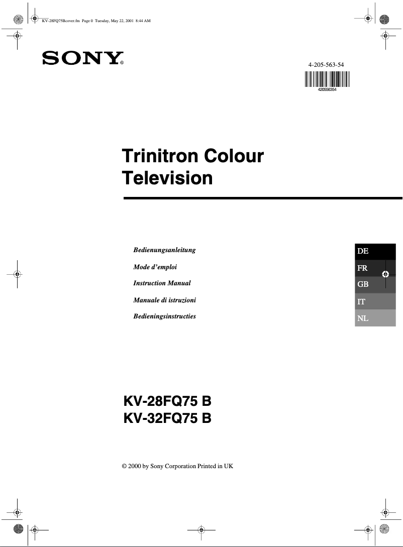 Page 1 de la notice Manuel utilisateur Sony KV-32FQ75B