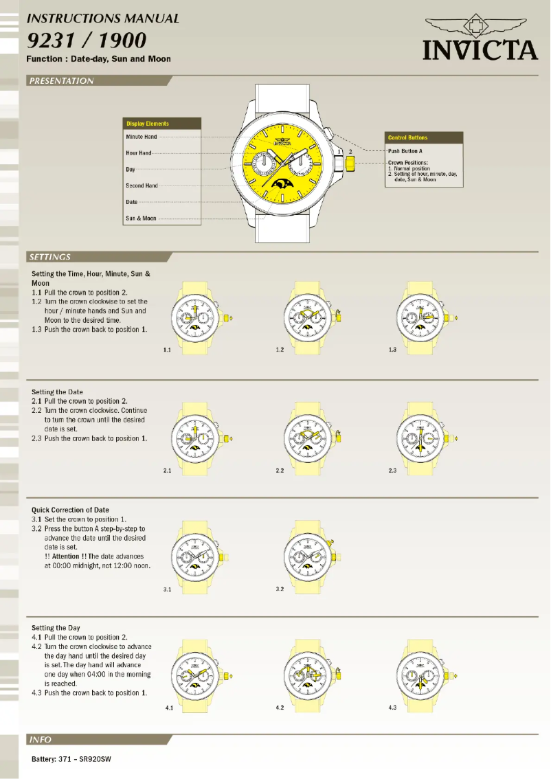 Page 1 de la notice Manuel utilisateur Invicta Pro Diver 10595