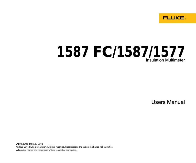 Page 1 de la notice Manuel utilisateur Fluke 1587/i400 FC Kit