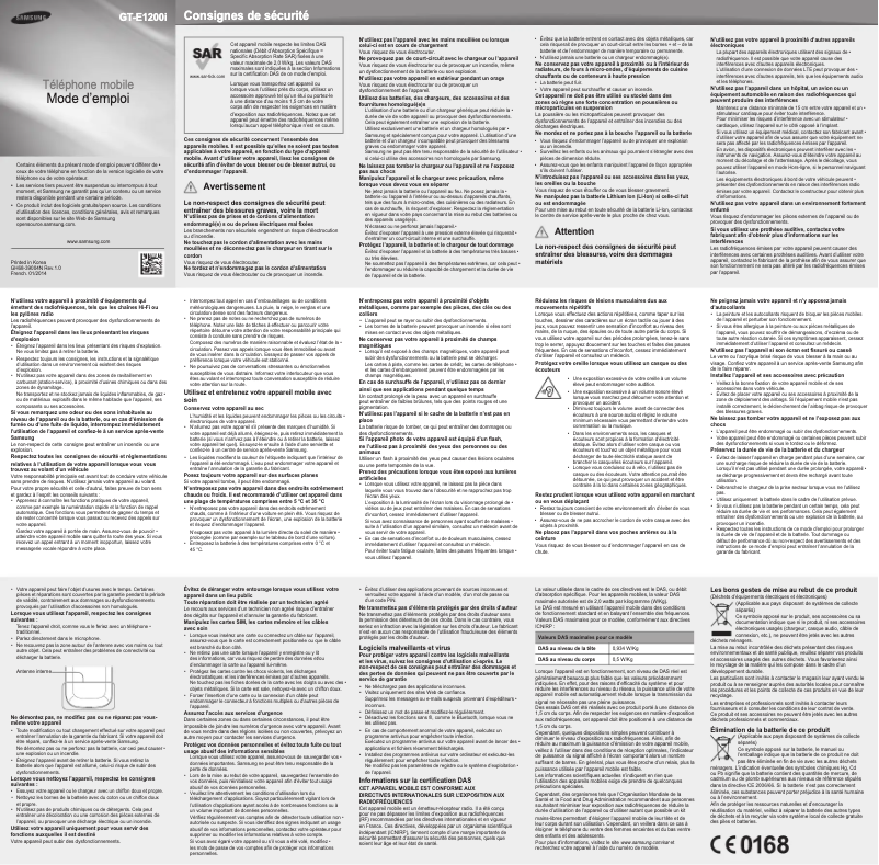 Page n°1 - Manuel utilisateur Samsung GT-E1200I