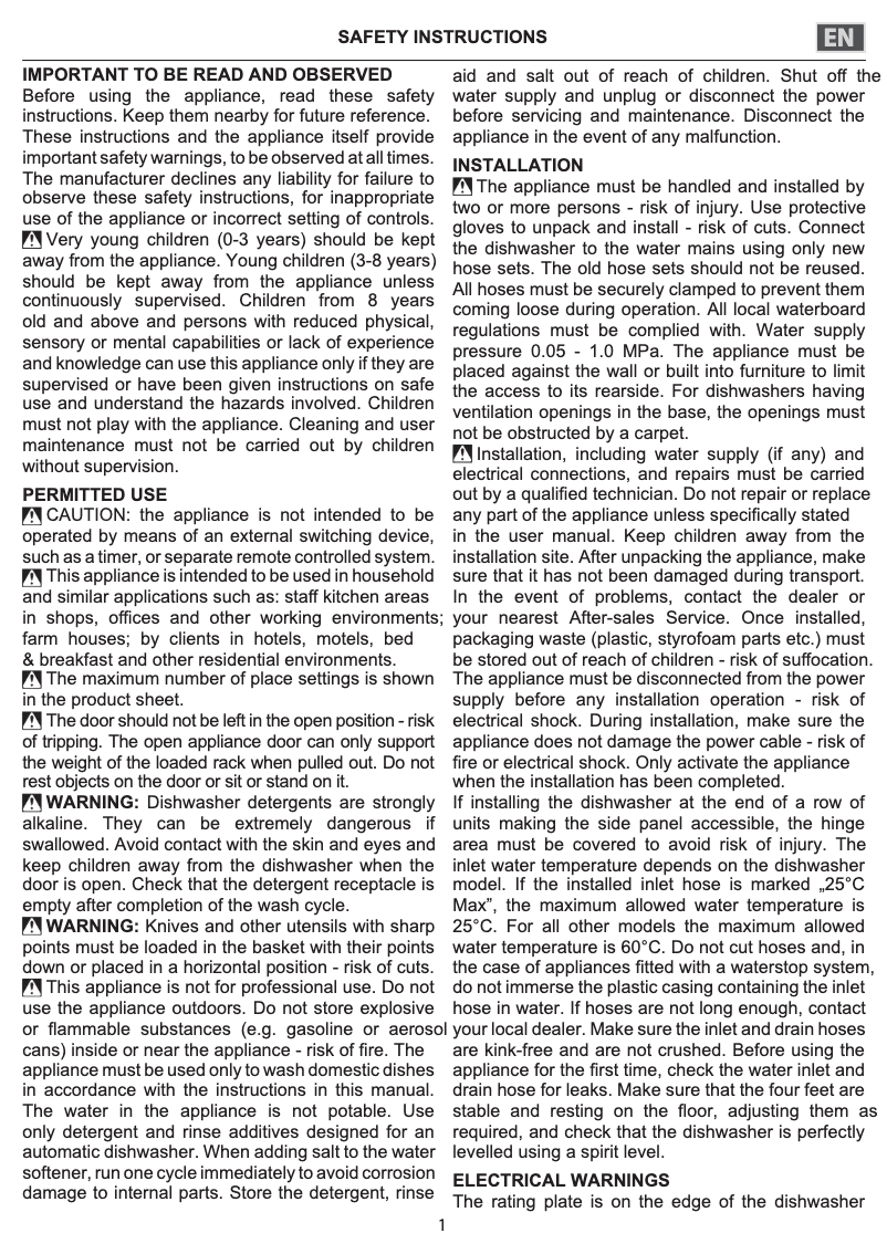 Page 1 de la notice Instructions de sécurité Whirlpool WFC 3B19