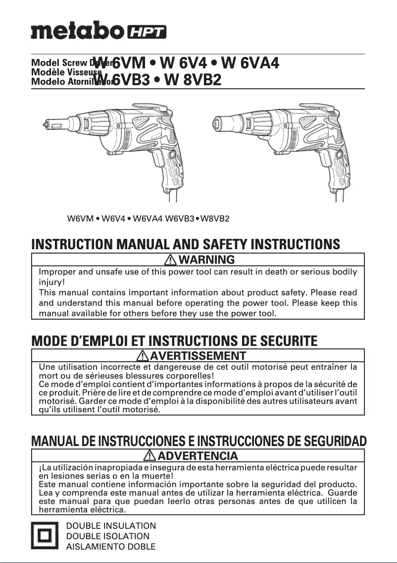 Page 1 de la notice Manuel utilisateur Metabo W6V4