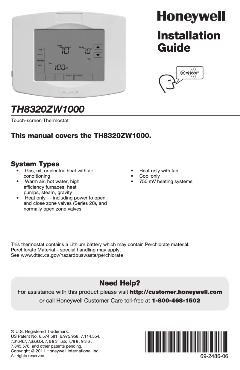 Page n°1 - Manuel utilisateur Honeywell TH8320ZW