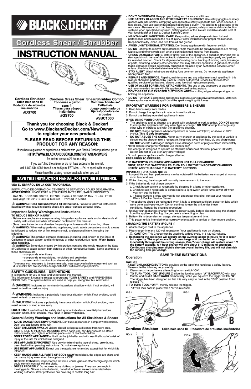 Page n°1 - Manuel utilisateur Black & Decker SSC1000