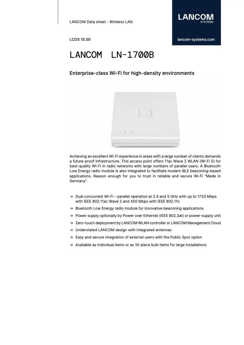Page 1 of the manual Technical Sheet Lancom LN-830U