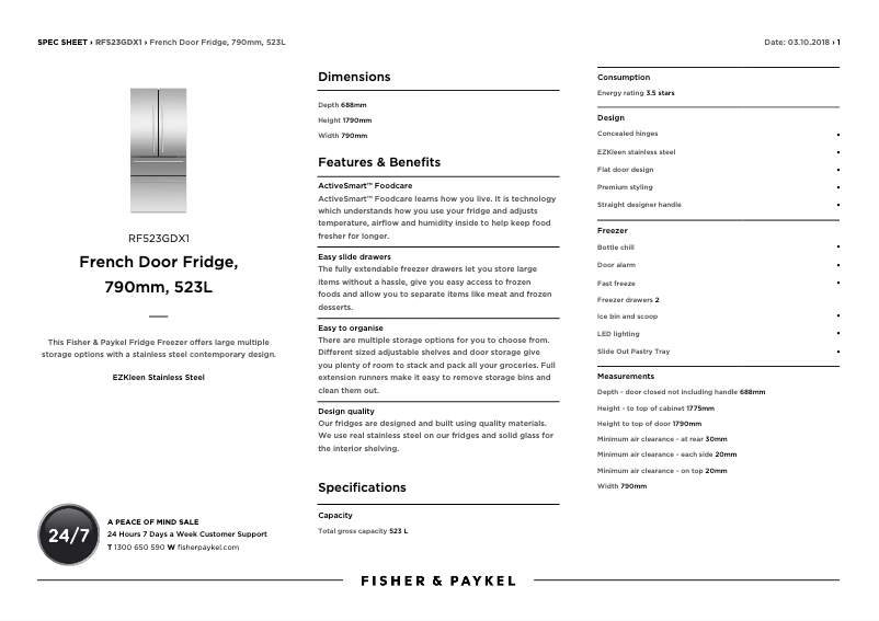 Page n°1 - Fiche technique Fisher & Paykel RF523GDX1