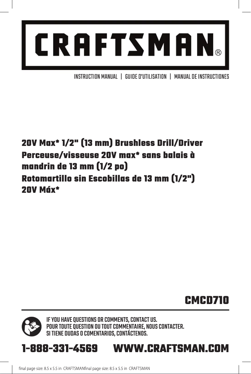 Page 1 de la notice Manuel utilisateur Craftsman CMCD710C2