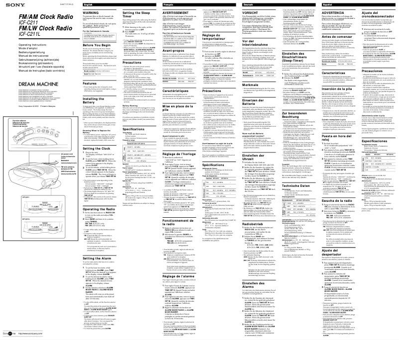 Page n°1 - Manuel utilisateur Sony ICF-C211