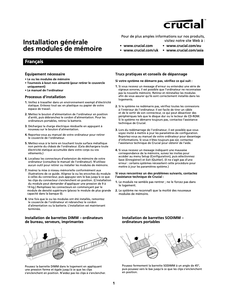Image de la première page du manuel de l'appareil Ballistix 8GB DDR4-2400