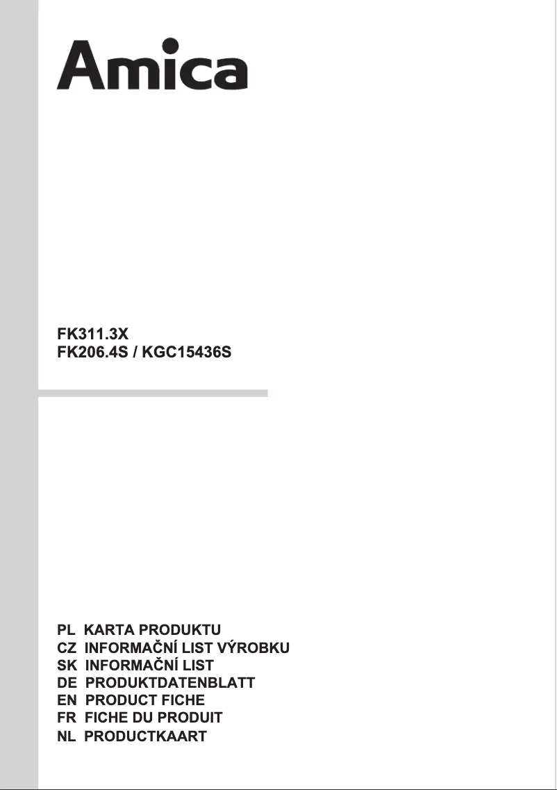 Page 1 de la notice Fiche technique Amica FK311.3X
