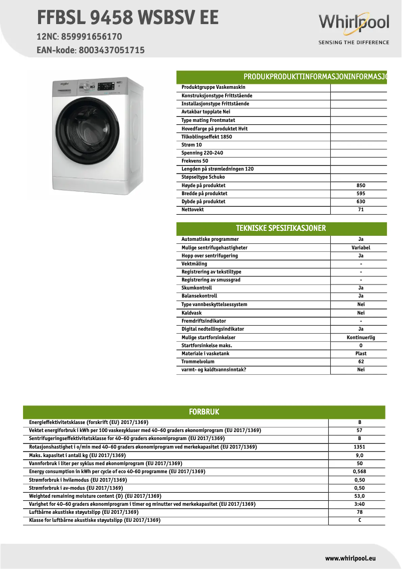 Image de la première page du manuel de l'appareil FFBSL 9458 WSBSV