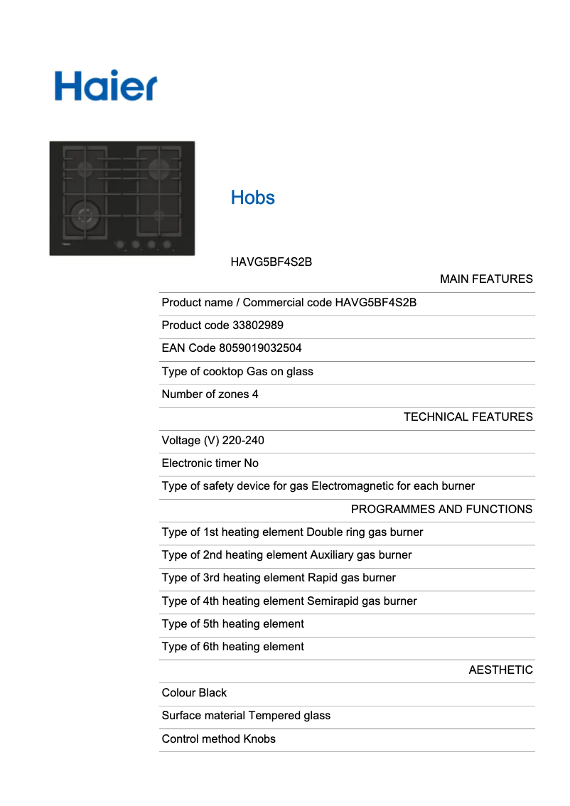 Image de la première page du manuel de l'appareil HAVG5BF4S2B