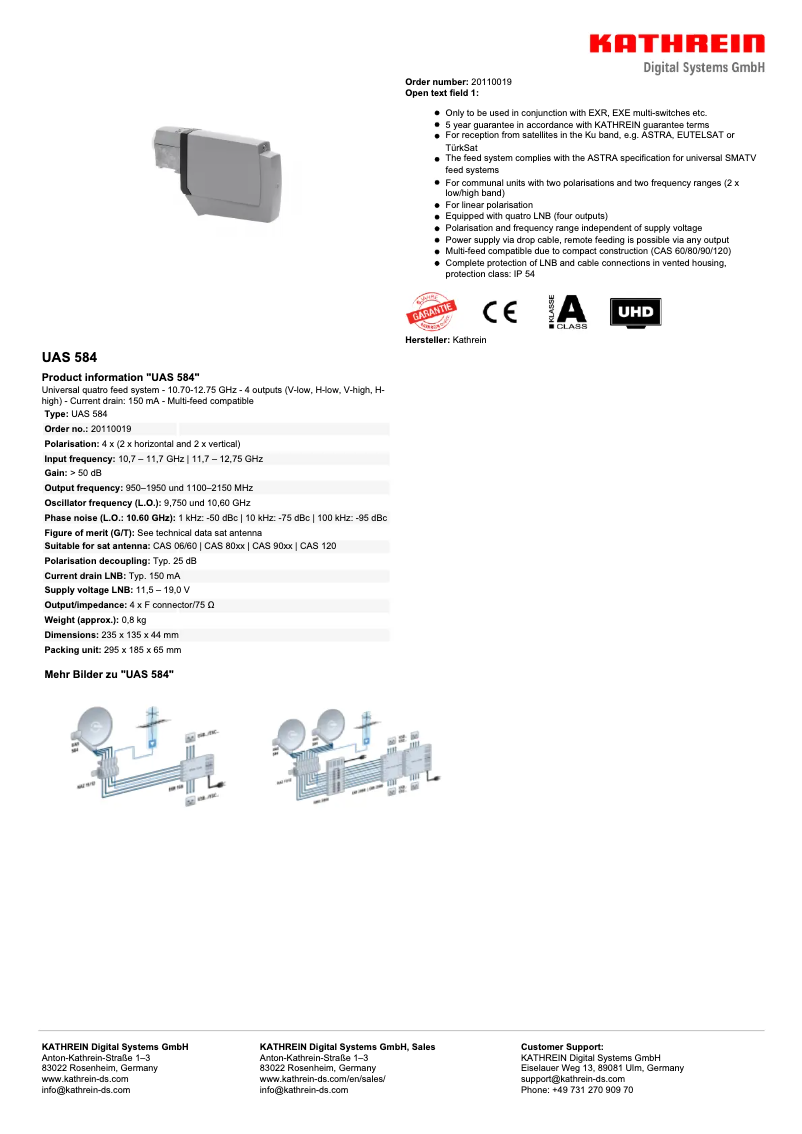 Page n°1 - Manuel utilisateur Kathrein UAS 584