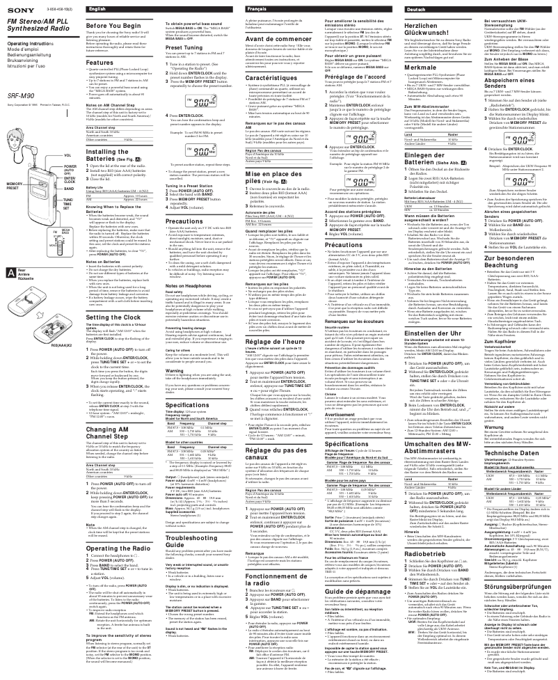 Page 1 de la notice Manuel utilisateur Sony SRF-M90