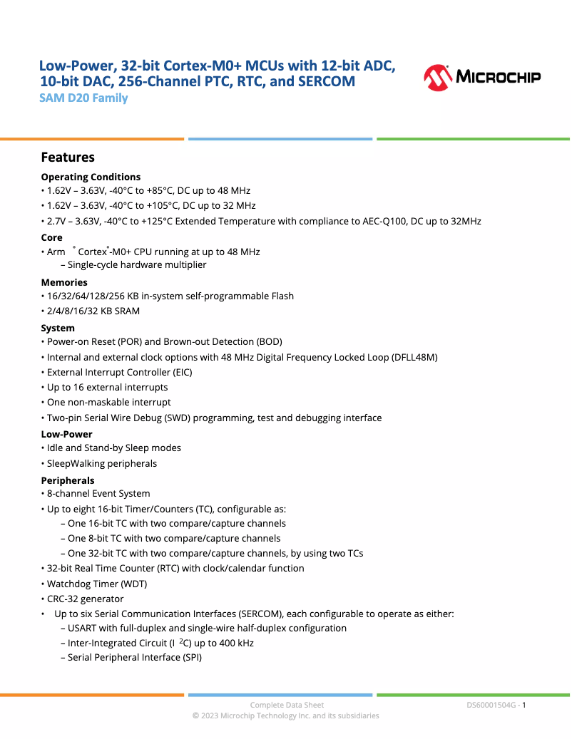 Page 1 de la notice Manuel utilisateur Microchip ATSAMD20E17