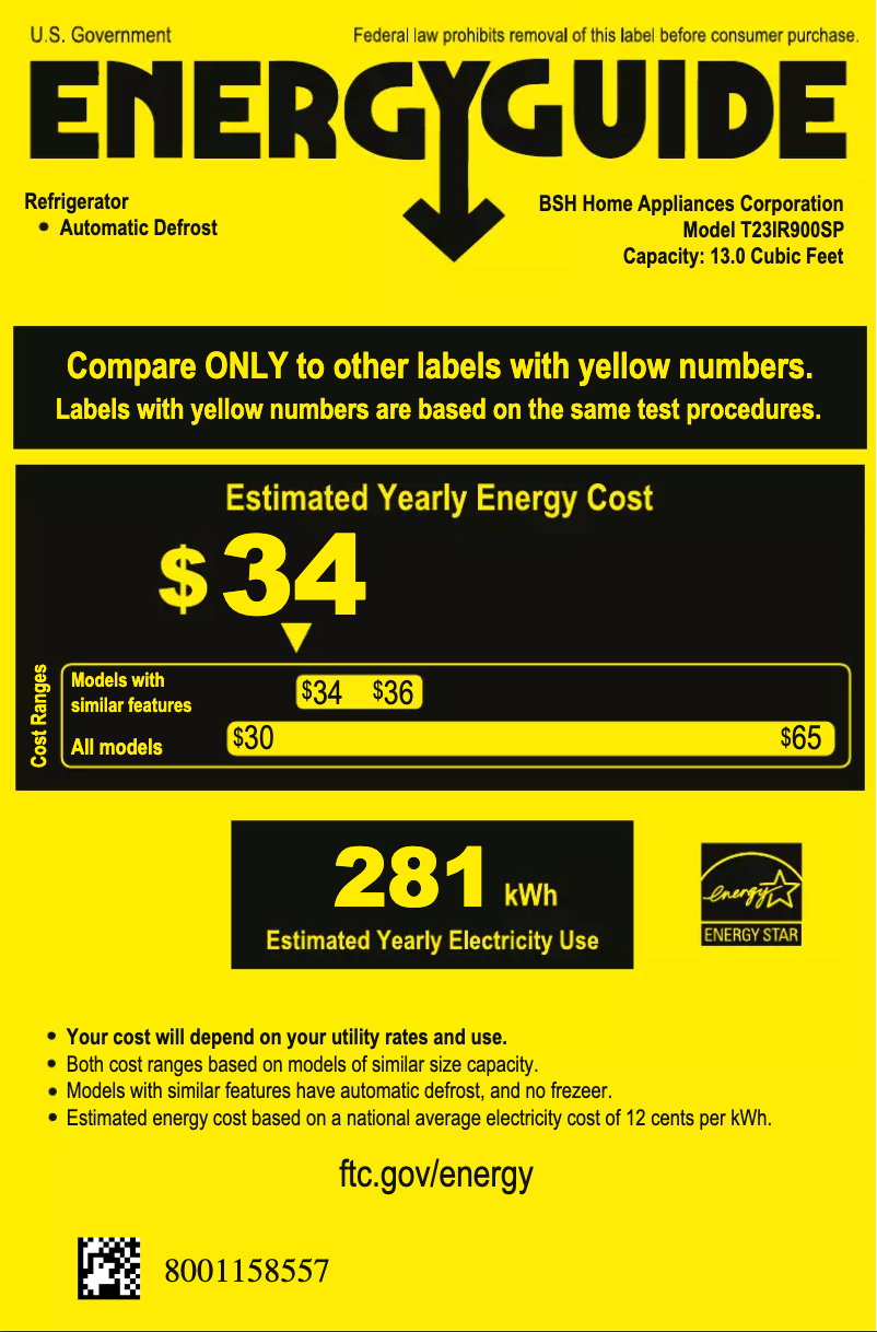 Page n°1 - Label énergétique Thermador T23IR900SP