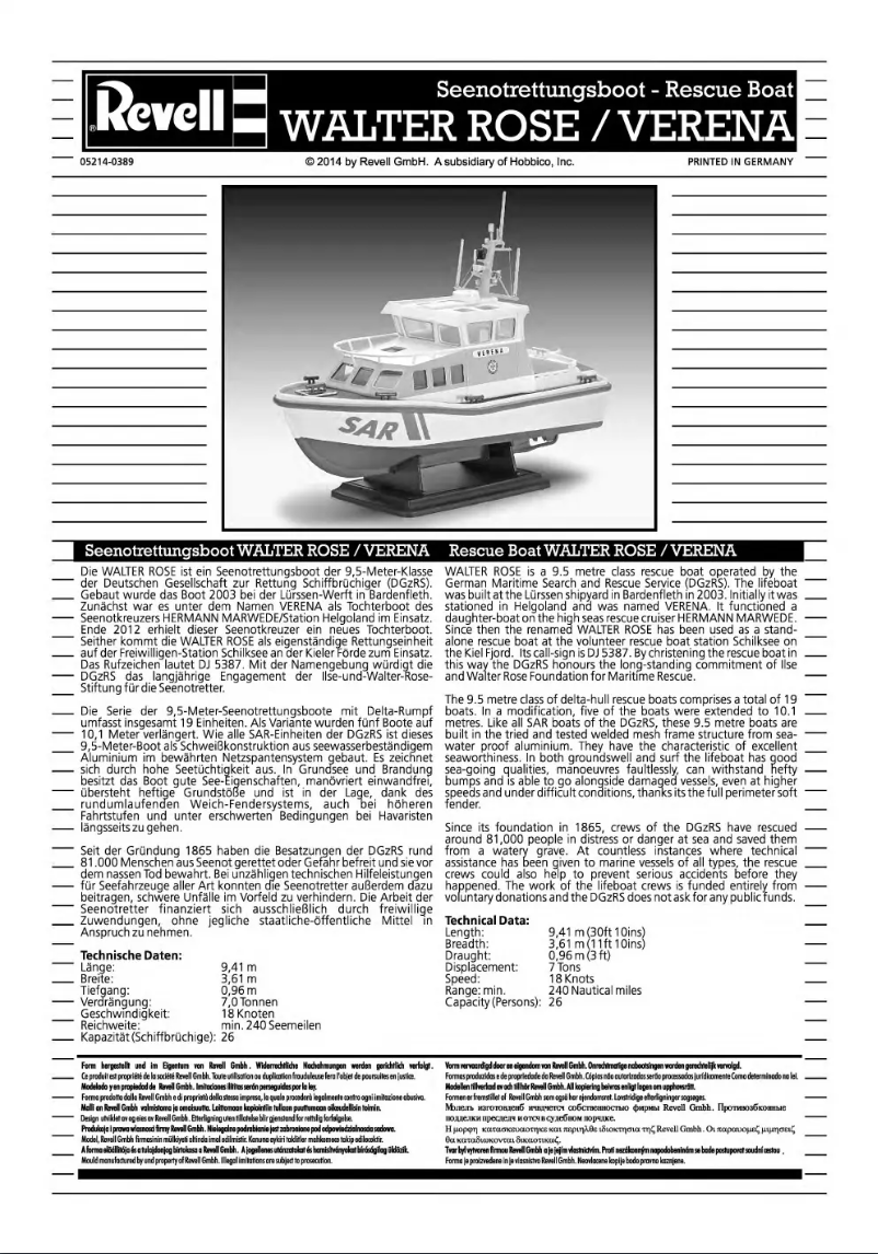 Page n°1 - Manuel utilisateur Revell Walter Rose/Verena