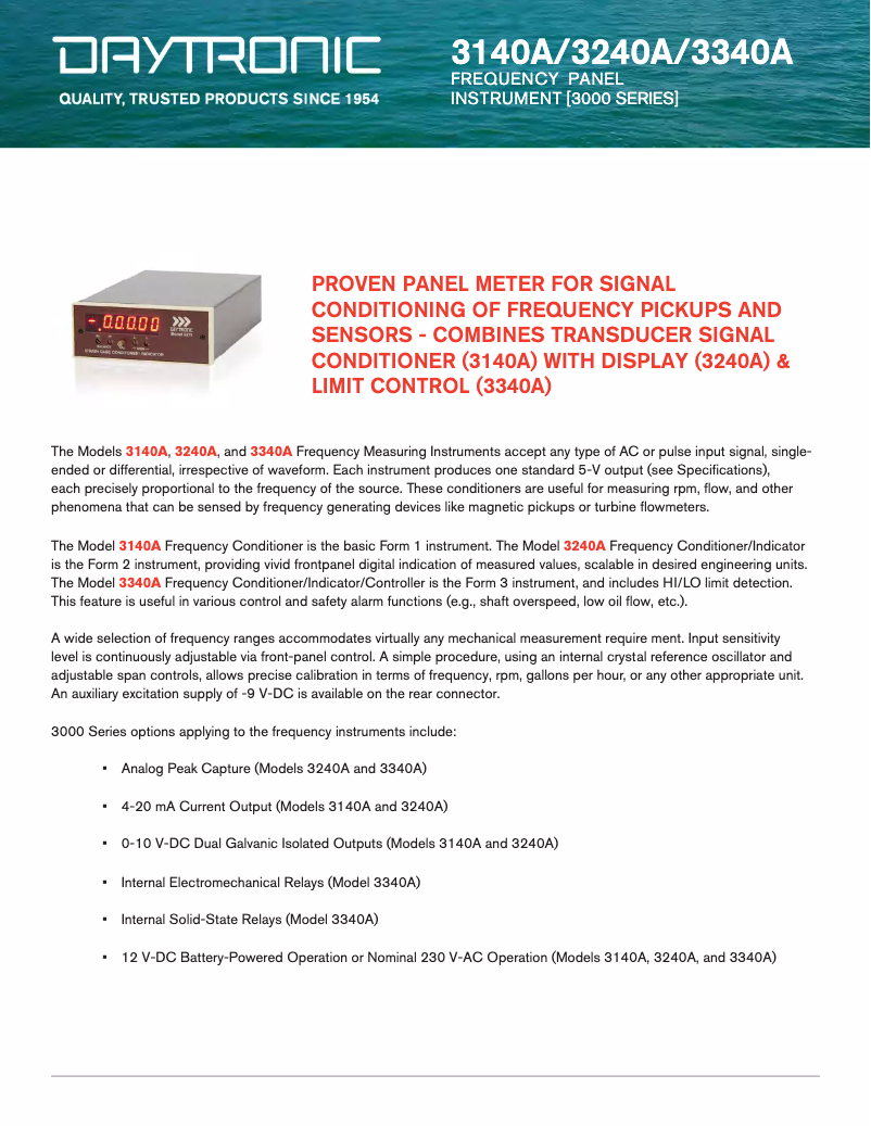 Page 1 de la notice Fiche technique Daytronic 3240AF