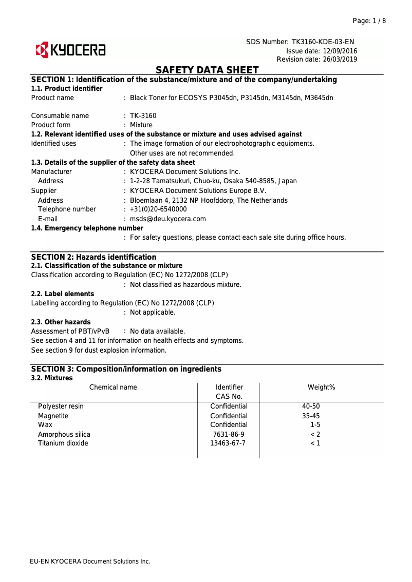 Page 1 de la notice Instructions de sécurité Kyocera ECOSYS P3145dn