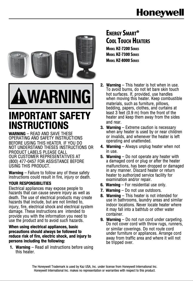 Página 1 del manual Manual de usuario Honeywell HZ7304U