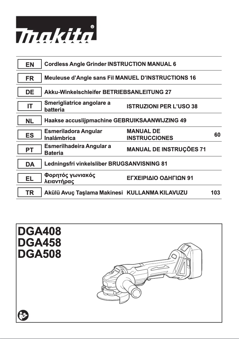 Page 1 de la notice Manuel utilisateur Makita DGA508Y1J