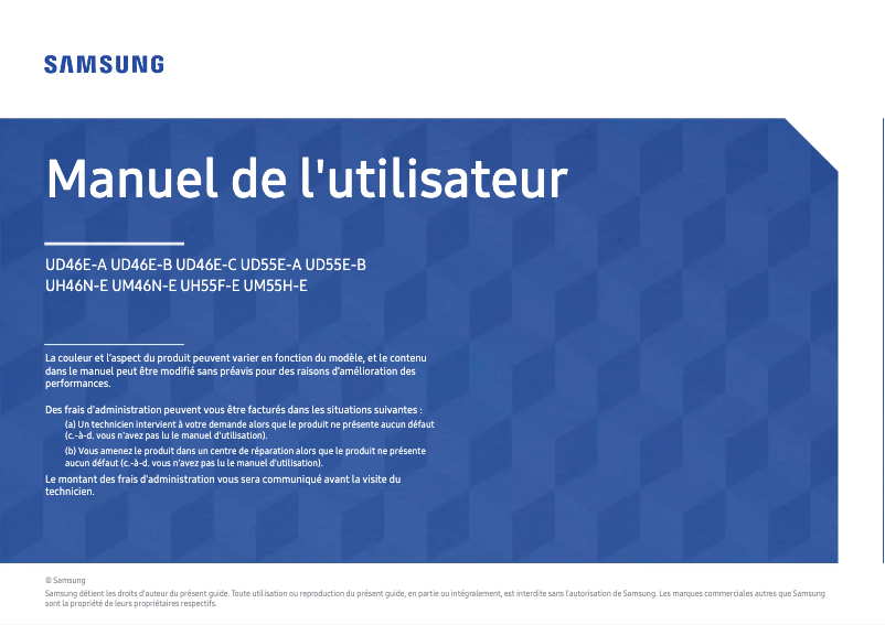Page 1 de la notice Manuel utilisateur Samsung UD55E-A
