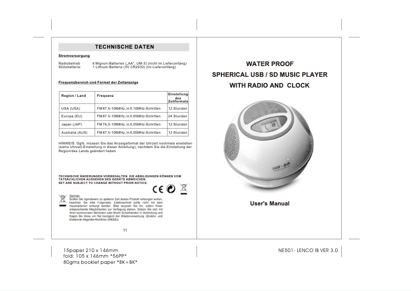 Página 1 del manual Manual de usuario Lenco WPR-060