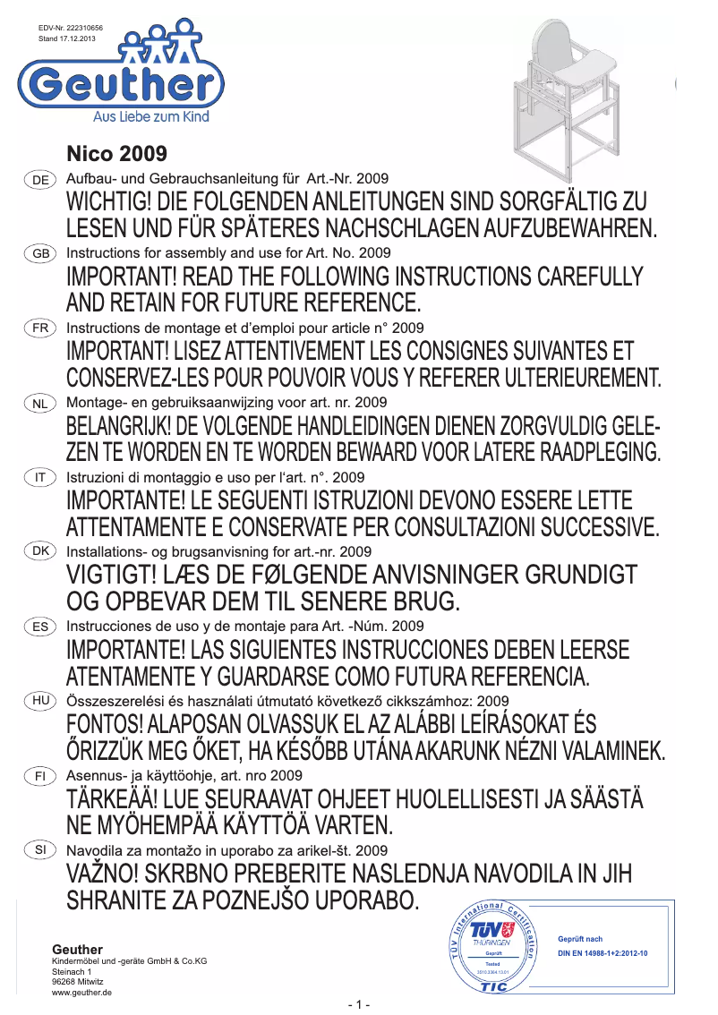 Image de la première page du manuel de l'appareil Nico