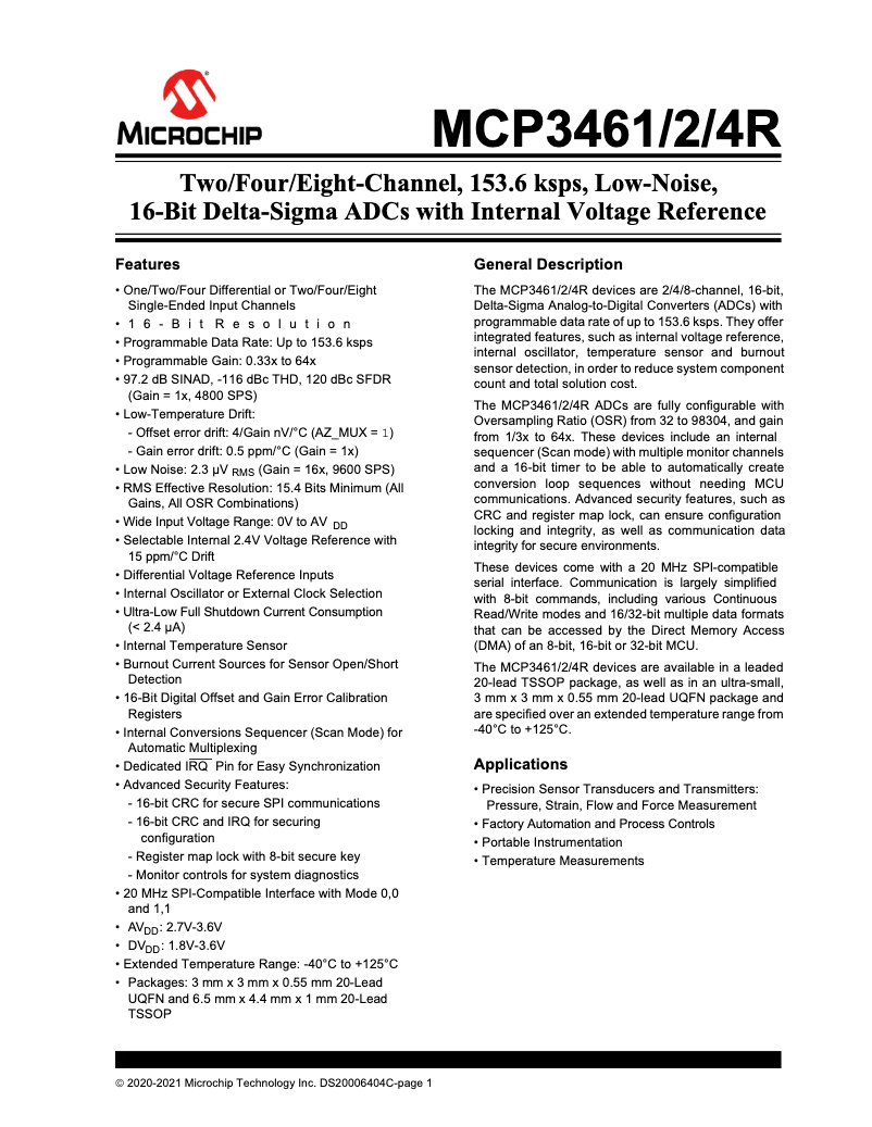 Página 1 del manual Ficha técnica Microchip MCP3464R