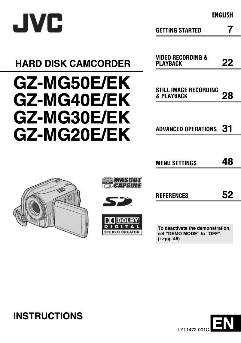 Page 1 de la notice Manuel utilisateur JVC GZ-MG20EK