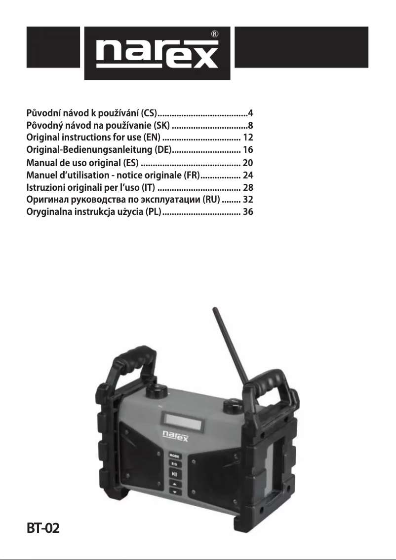 Page 1 de la notice Manuel utilisateur Narex BT-02