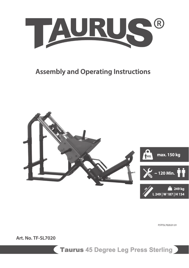 Image de la première page du manuel de l'appareil 45 Degree Leg Press Sterling