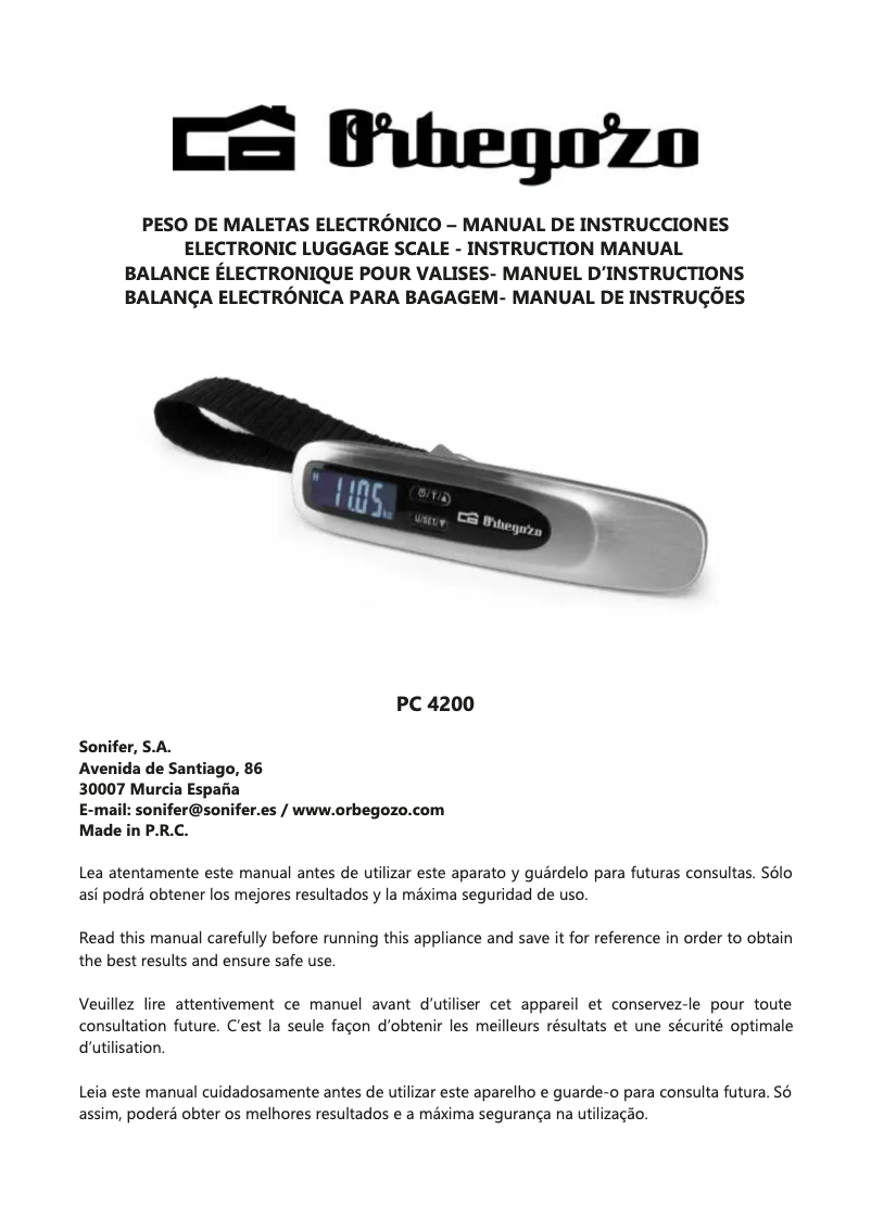 Page 1 de la notice Manuel utilisateur Orbegozo PC 4200